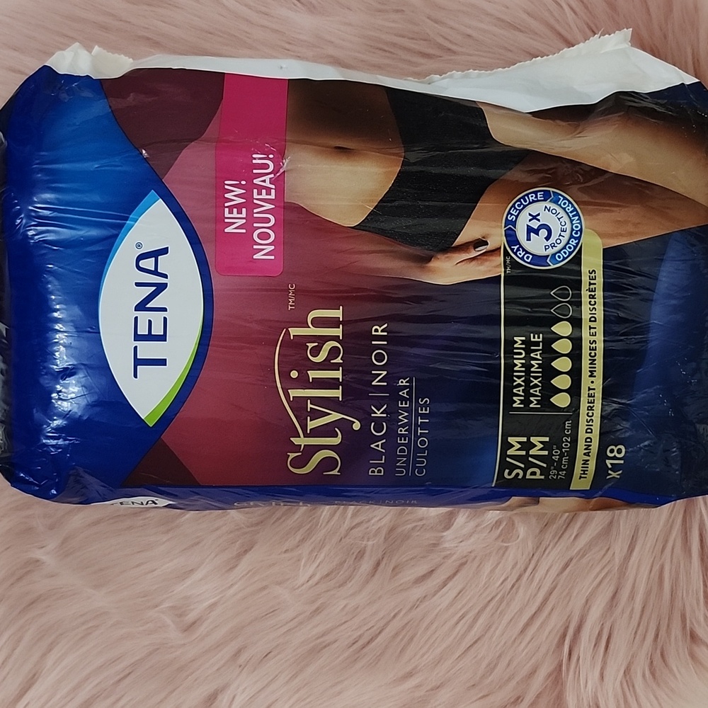 Brand New TENA STYLISH MAXIMUM BLACK UNDERWEAR-S/M